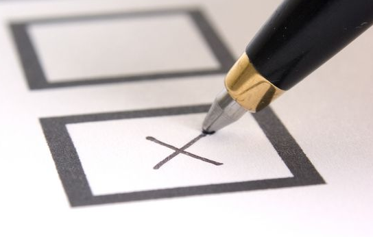 photographie d'un bulletin de vote, quelqu'un fait un x dans une case